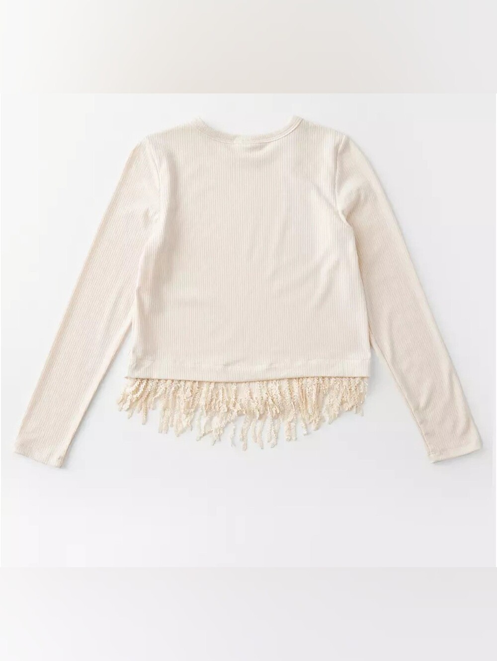 Girls Willow & Root Cream Fringe Hem Ribbed Long-Sleeve Top Small